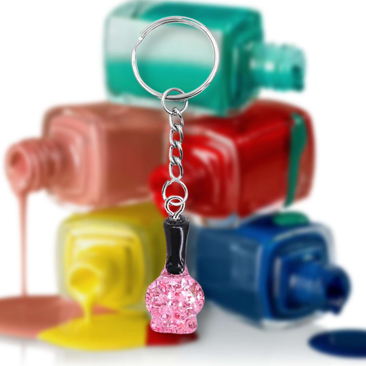 Sparkly Nail Polish Keyring (Various Colours)