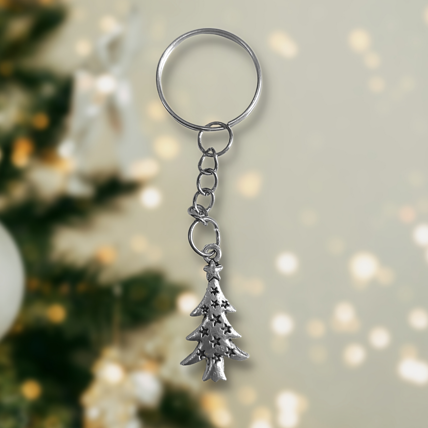 Silver Christmas Tree Keyring